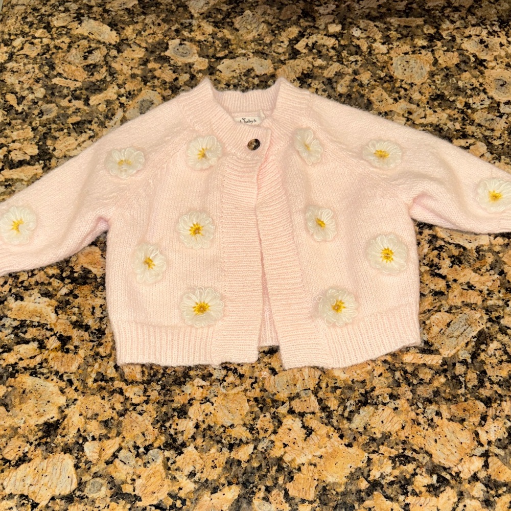 Oh Baby Scandi Pink Cardigan with Daisy Accents- 0/6 months